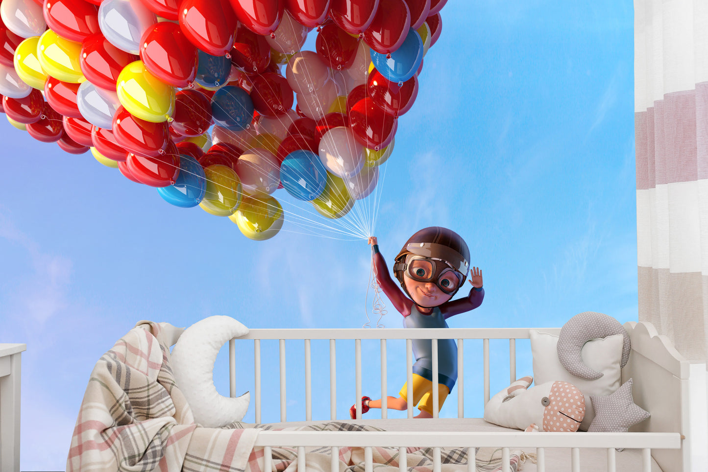 Fototapete Junge Mit Luftballons Im Flug