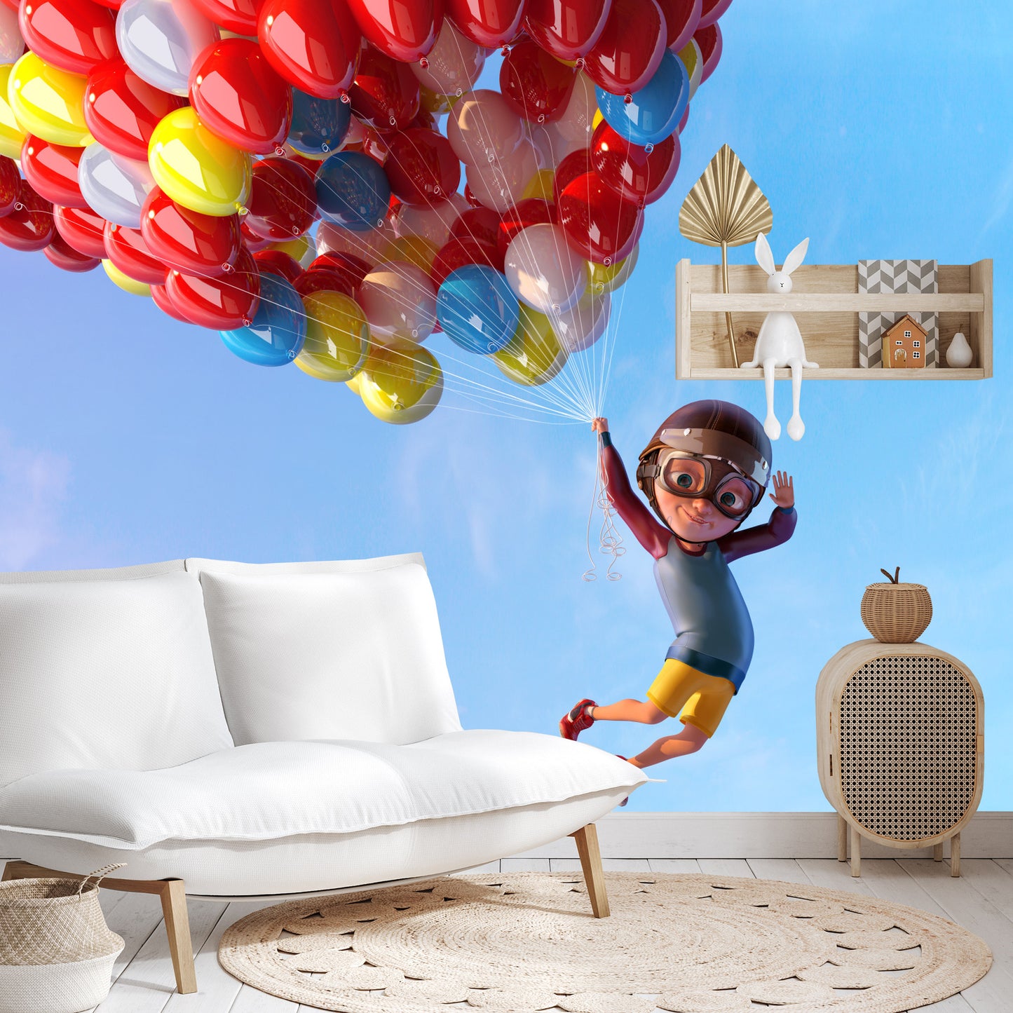 Fototapete Junge Mit Luftballons Im Flug