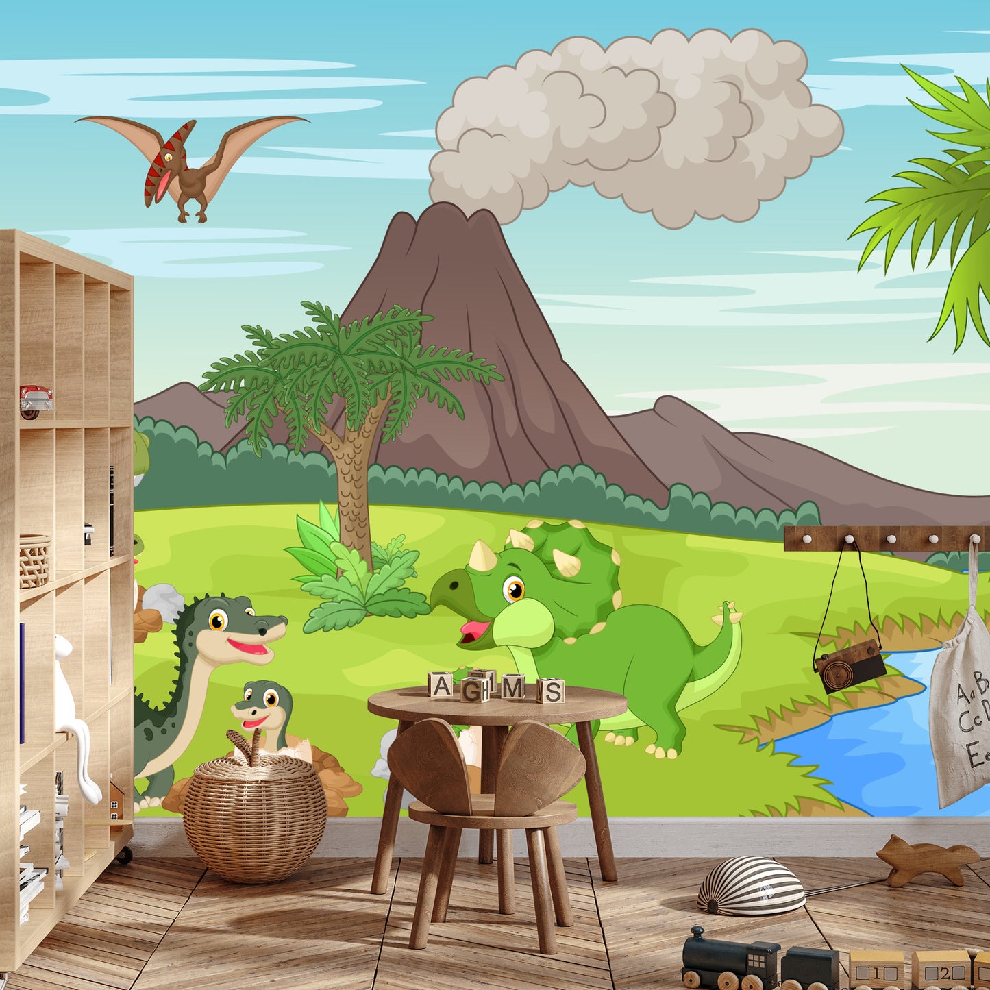 Fototapete Dinosaurier Und Vulkan