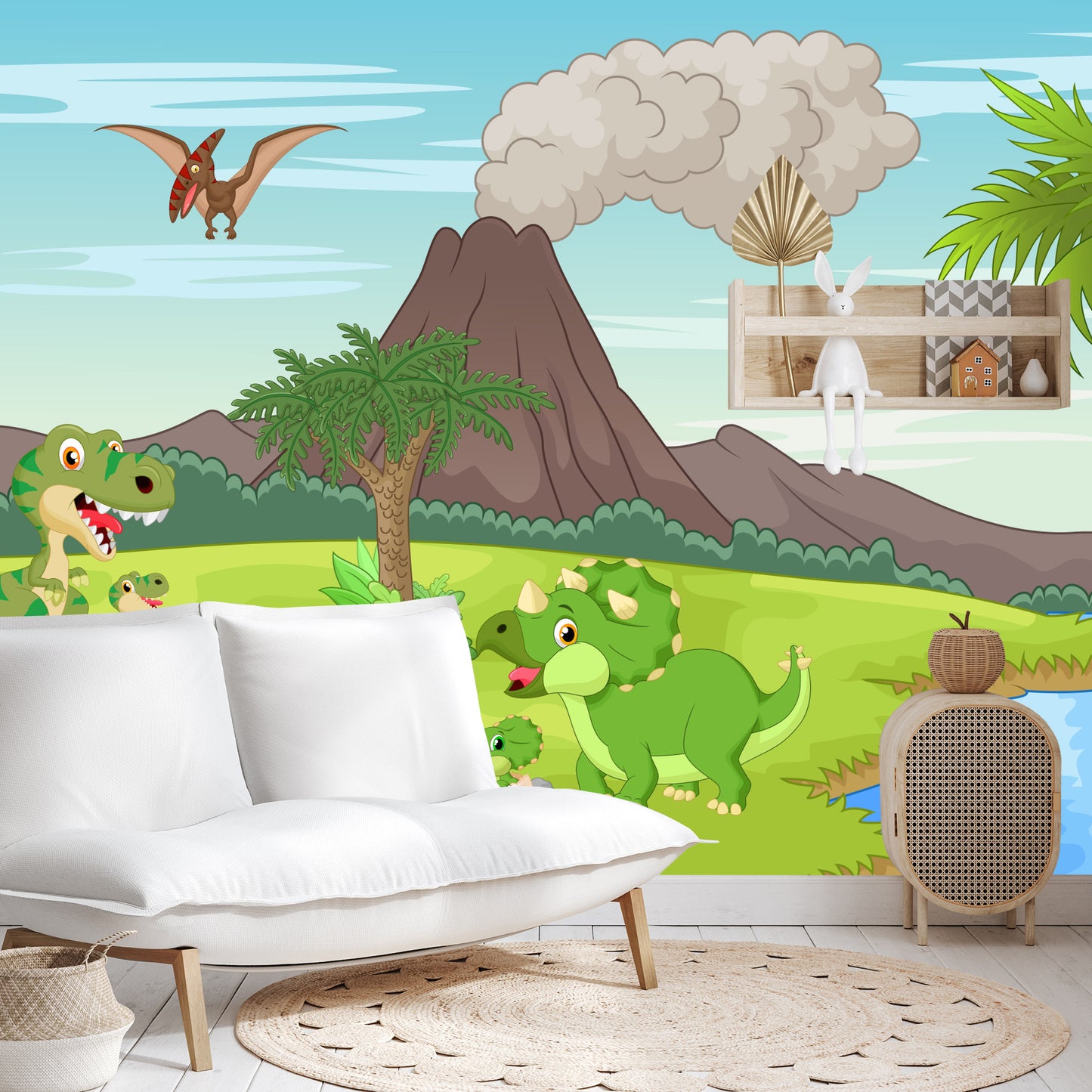 Fototapete Dinosaurier Und Vulkan