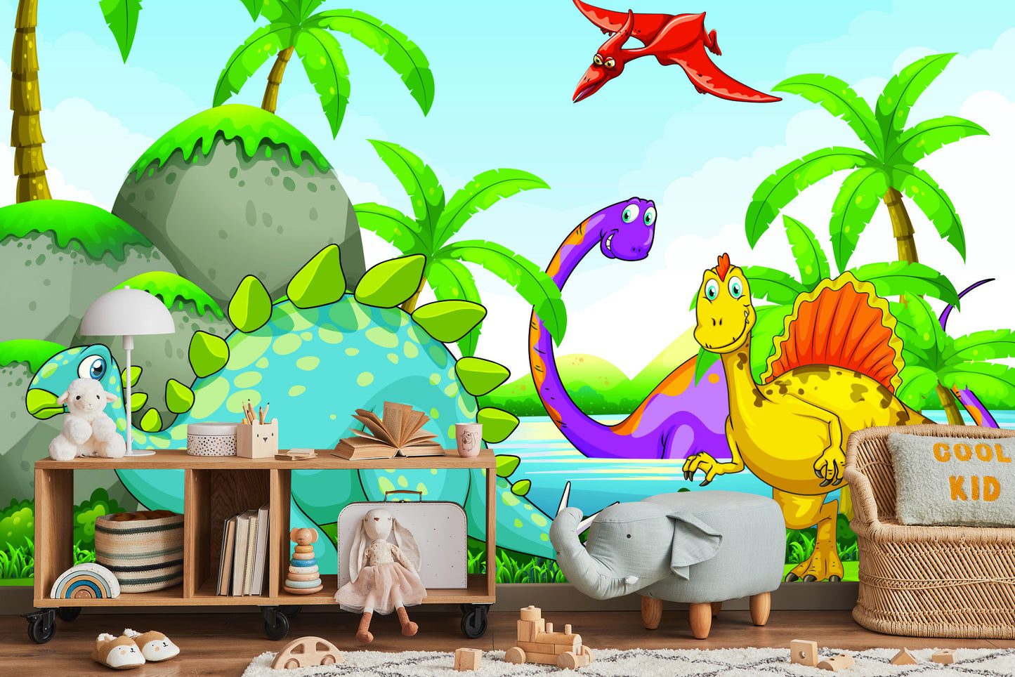 Fototapete Grüne Dinosaurier Und Palmen
