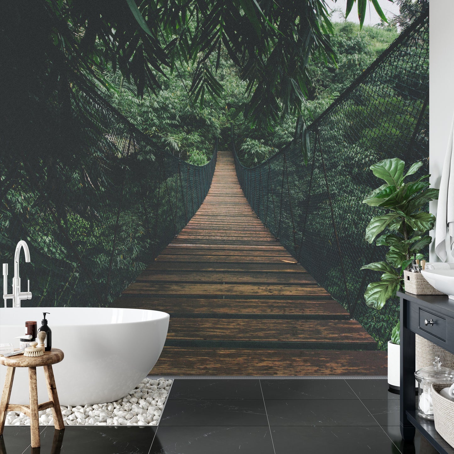Fototapete Hängebrücke In Einem Wald