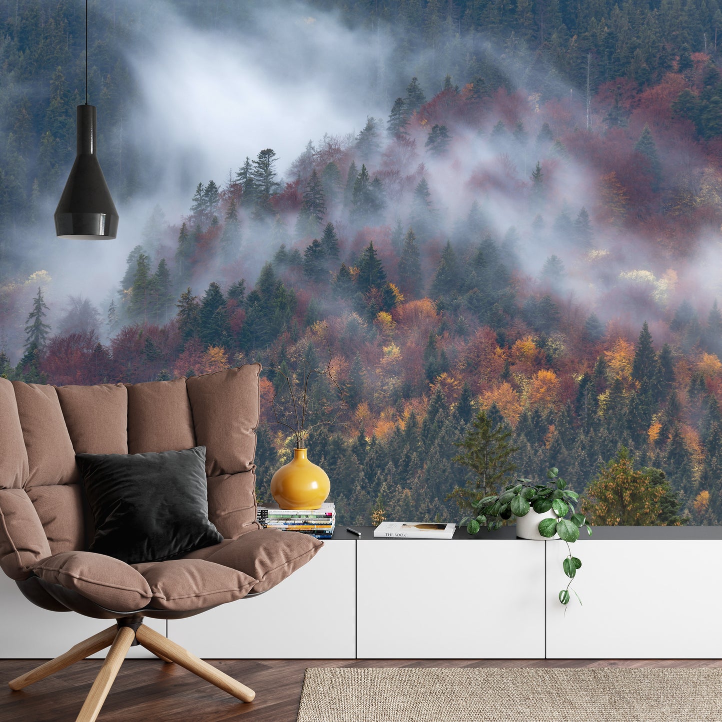 Fototapete Herbstwald Im Schönen Nebel