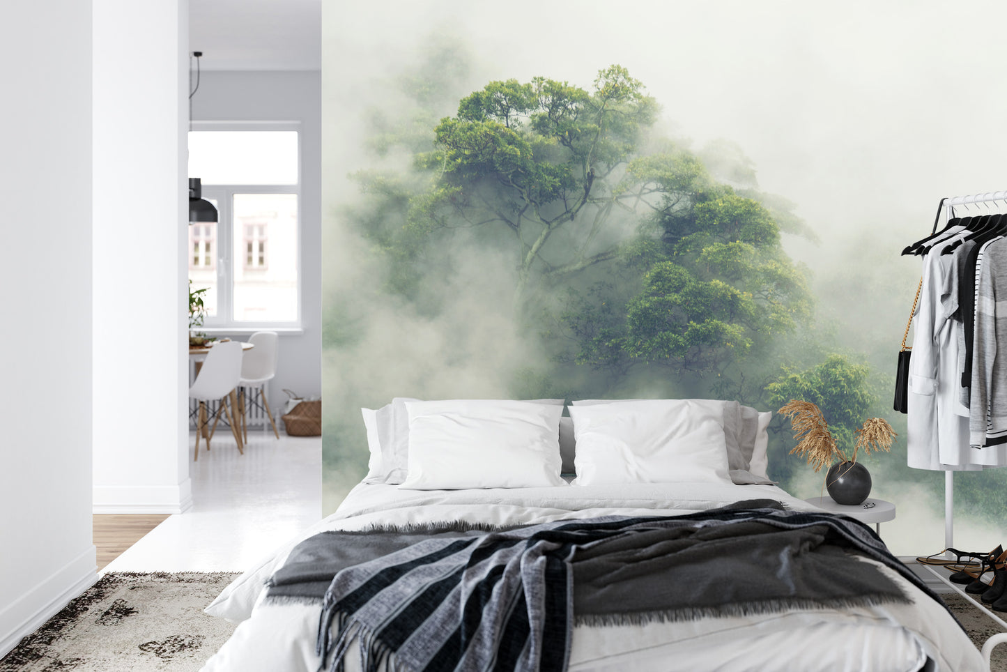 Fototapete Tropical Forest In Japan, Nature Jungle With Green Tree And Fog, Concept Of Zin Therapy Comfortable Freedom Relaxing For Spa And Yoga, Eco Natural Sustainable Conservation