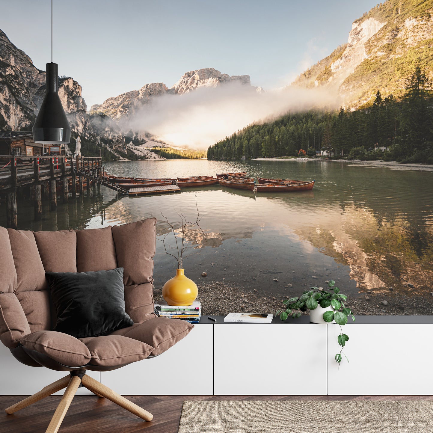 Fototapete Boats On The Braies Lake, Pragser Wildsee In Dolomites Mountains, Sudtirol, Italy Dolomite.