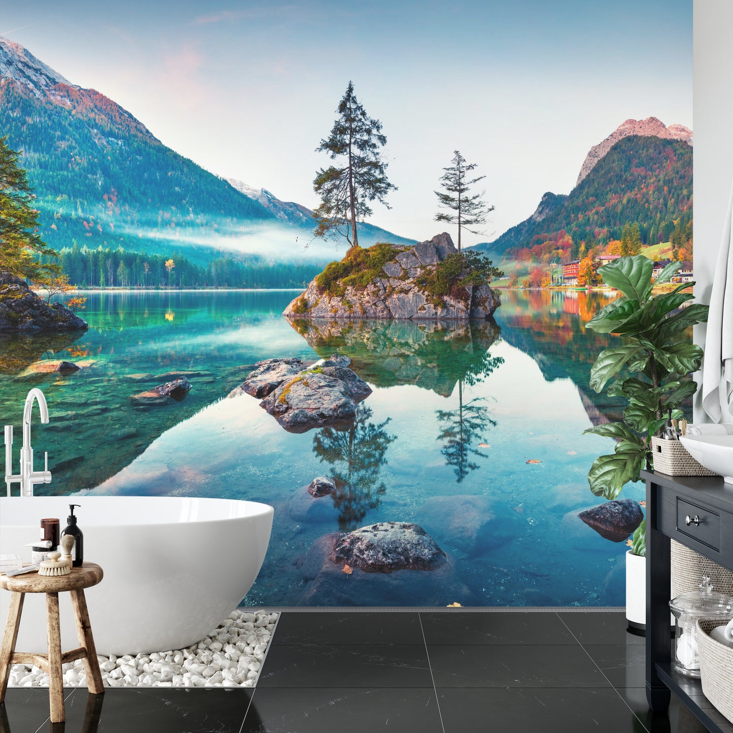 Fototapete Beautiful Autumn Scene Of Hintersee Lake. Colorful Morning View Of Bavarian Alps On The Austrian Border, Germany, Europe. Beauty Of Nature Concept Background.