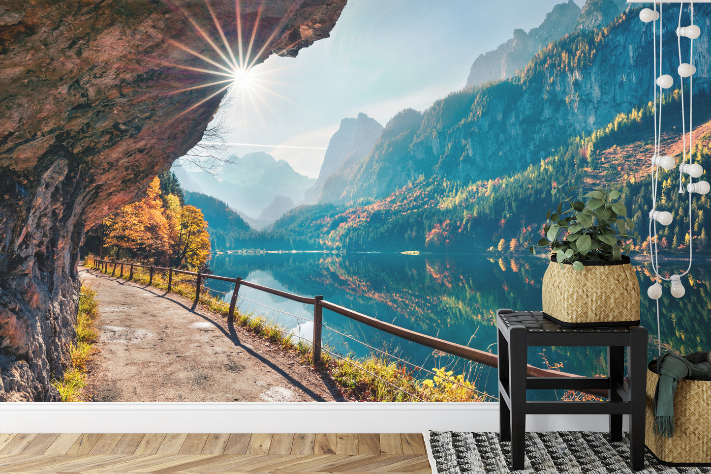Fototapete Sunny Autumn Scene Of Vorderer ( Gosausee ) Lake. Colorful Morning View Of Austrian Alps, Upper Austria, Europe. Beauty Of Nature Concept Background.