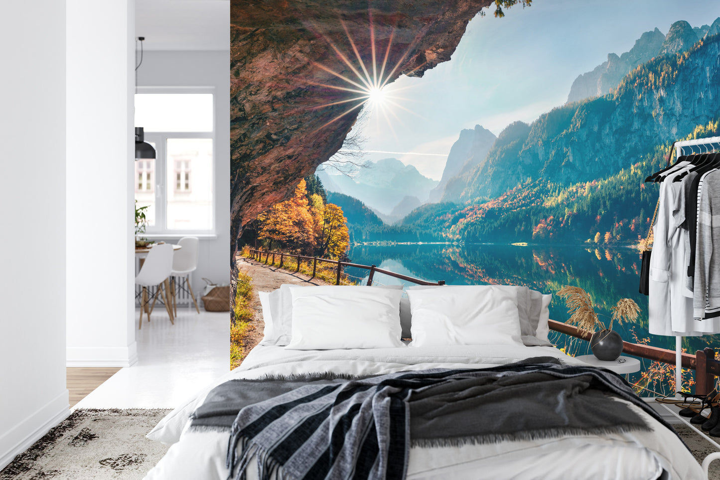 Fototapete Sunny Autumn Scene Of Vorderer ( Gosausee ) Lake. Colorful Morning View Of Austrian Alps, Upper Austria, Europe. Beauty Of Nature Concept Background.