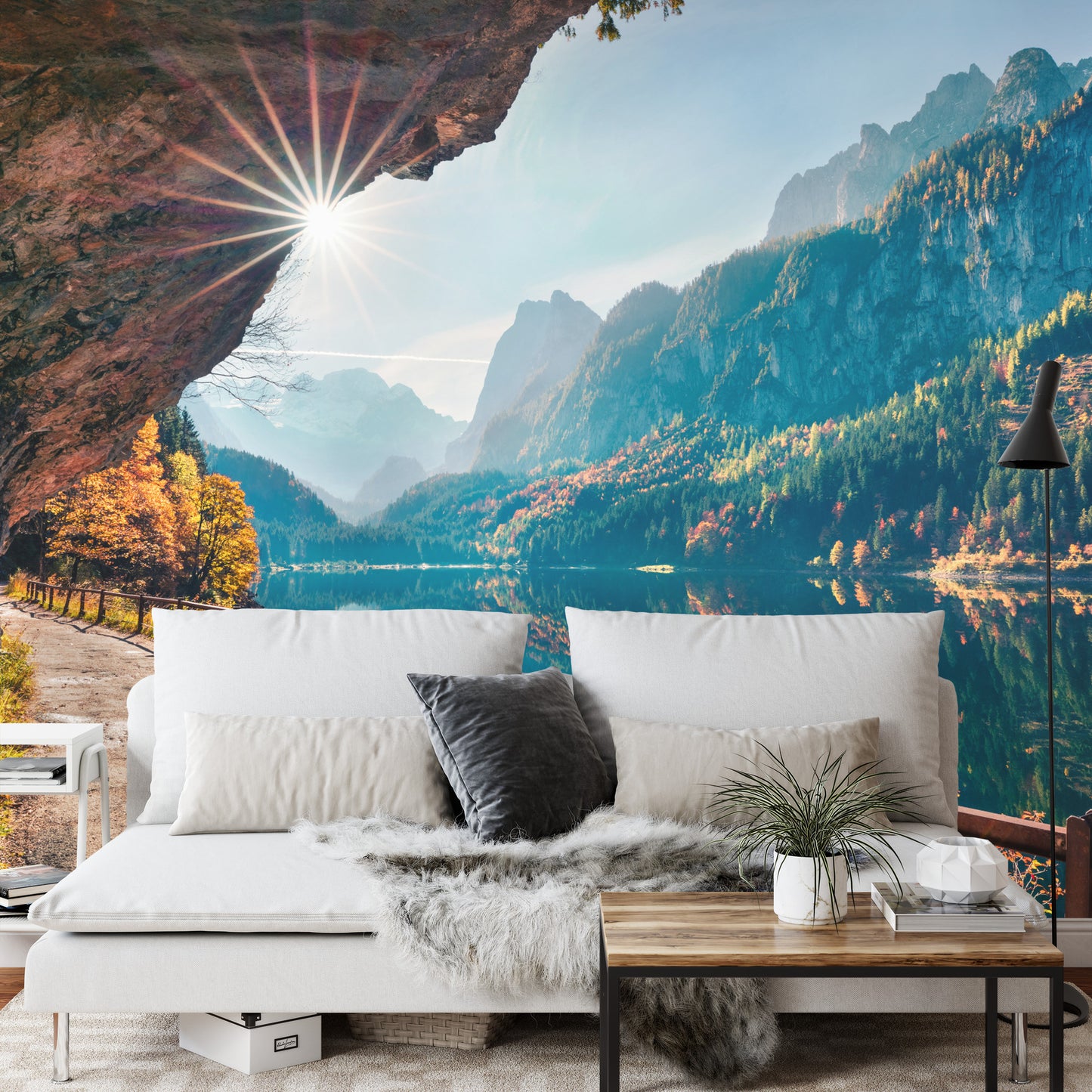 Fototapete Sunny Autumn Scene Of Vorderer ( Gosausee ) Lake. Colorful Morning View Of Austrian Alps, Upper Austria, Europe. Beauty Of Nature Concept Background.