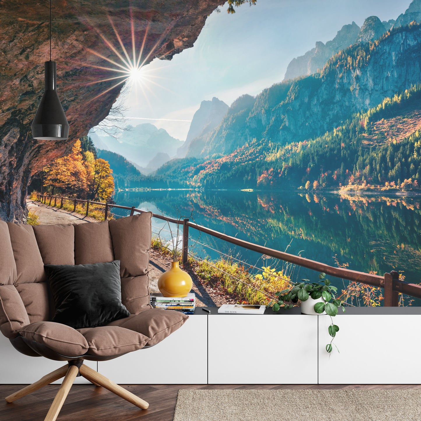 Fototapete Sunny Autumn Scene Of Vorderer ( Gosausee ) Lake. Colorful Morning View Of Austrian Alps, Upper Austria, Europe. Beauty Of Nature Concept Background.