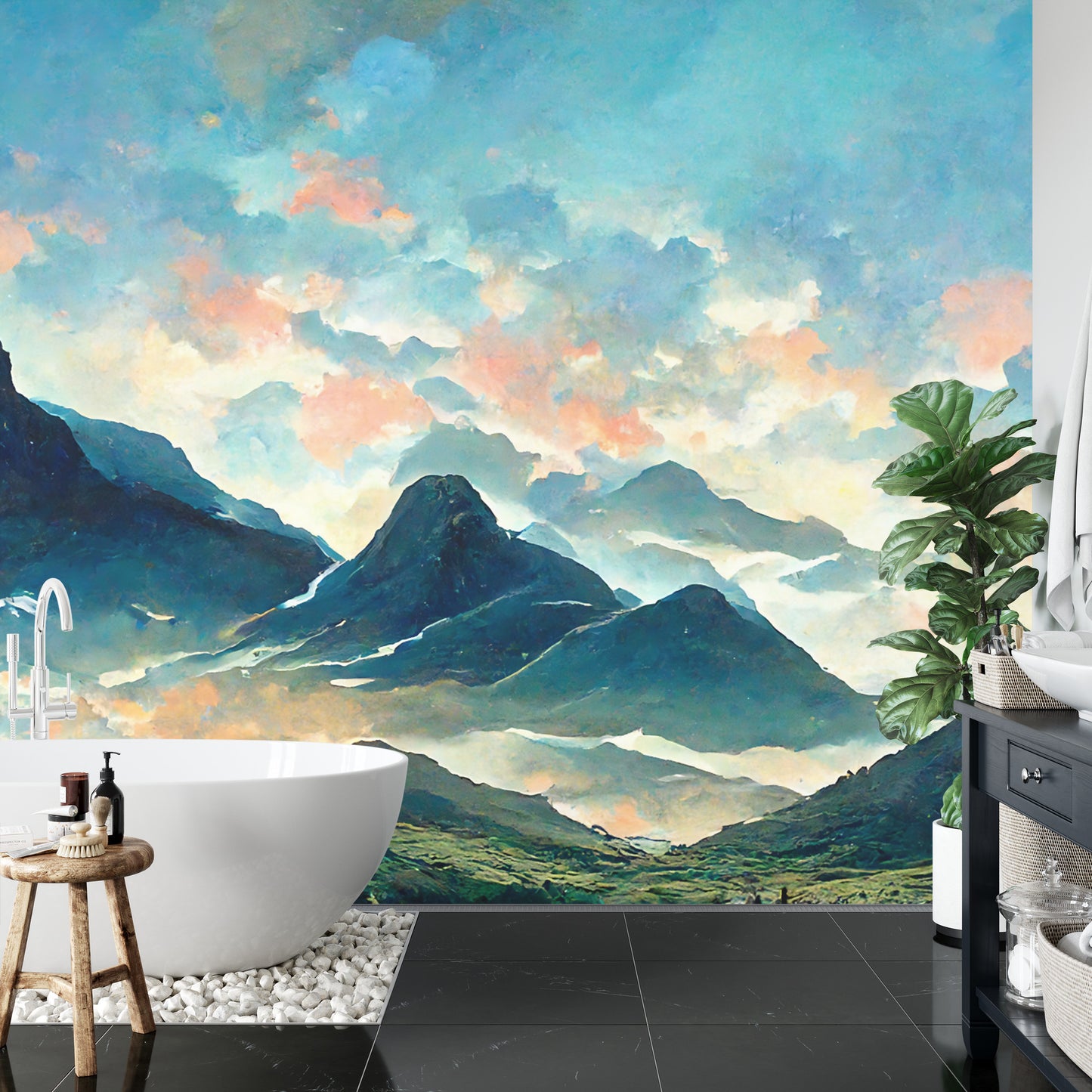 Fototapete Fairy Land, Contemporary Art, Poetic Scenery Background, Oil Canvas Painting