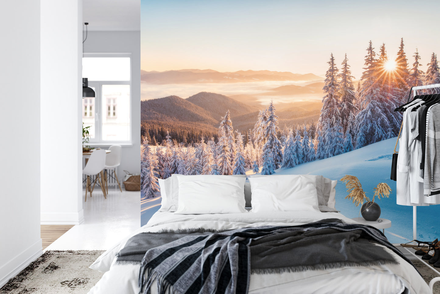 Fototapete Impressive Winter Morning In Carpathian Mountains With Snow Covered Fir Trees. Colorful Outdoor Scene, Happy New Year Celebration Concept. Artistic Style Post Processed Photo.