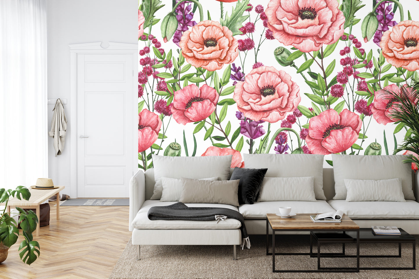 Fototapete Mohnblumen Aquarell