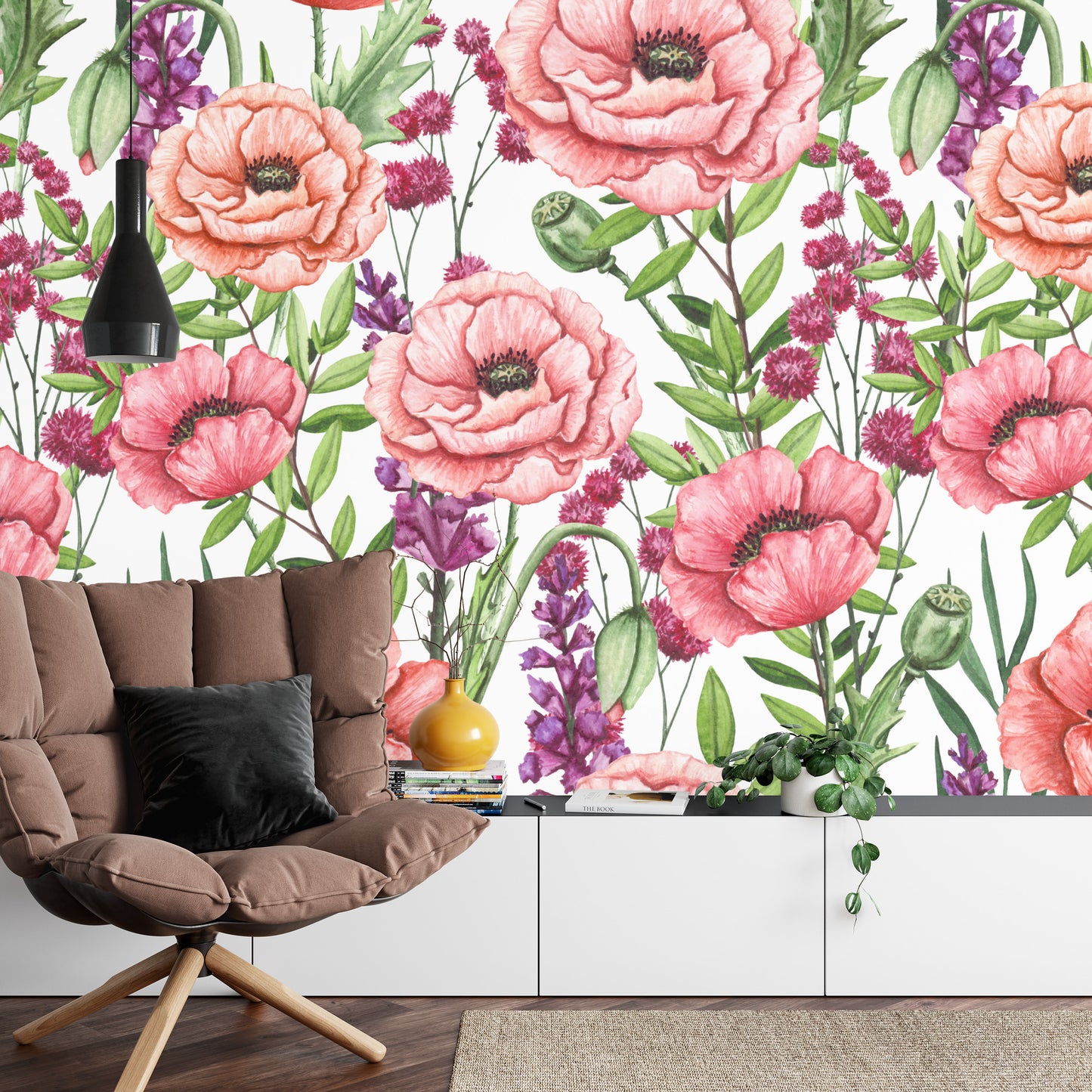Fototapete Mohnblumen Aquarell