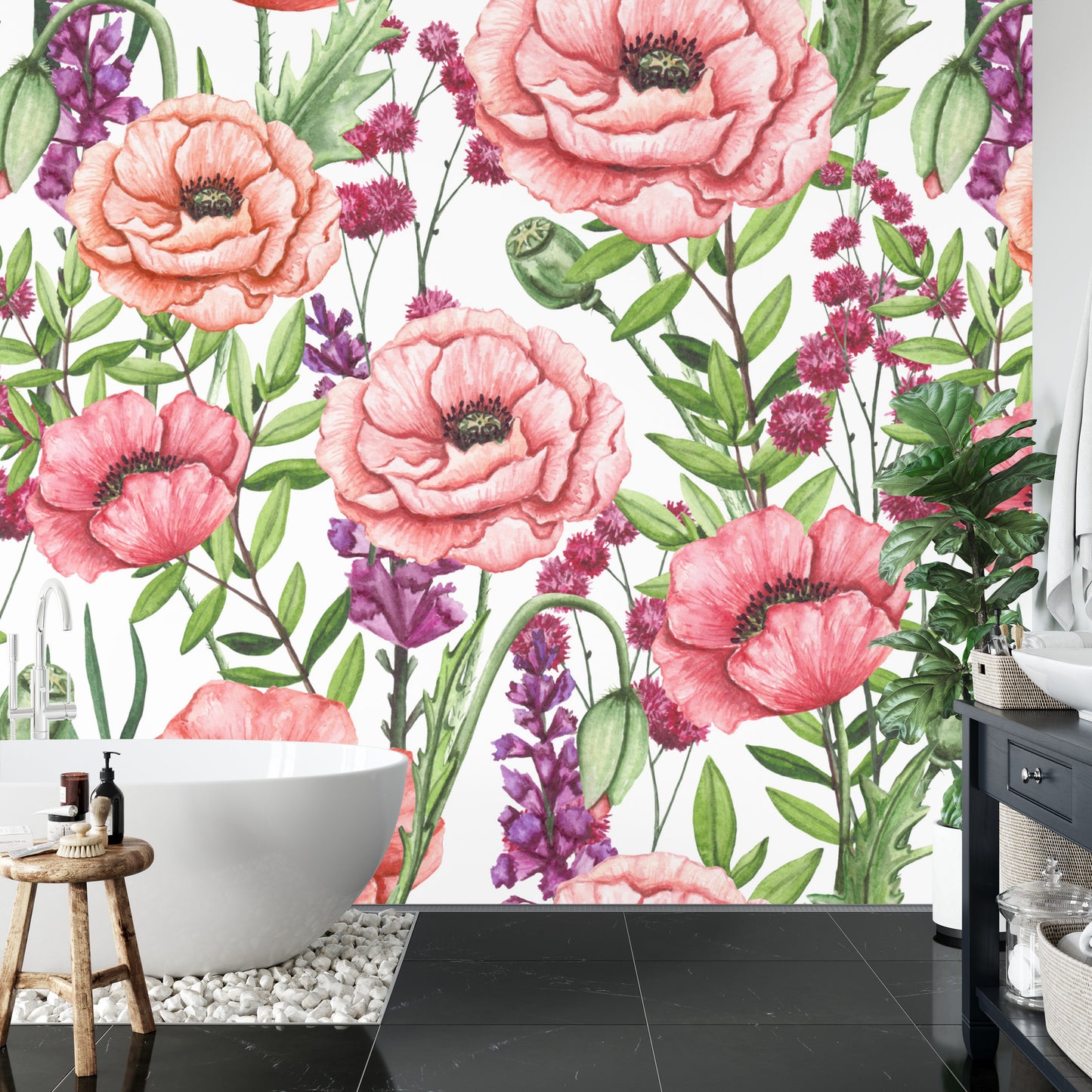 Fototapete Mohnblumen Aquarell