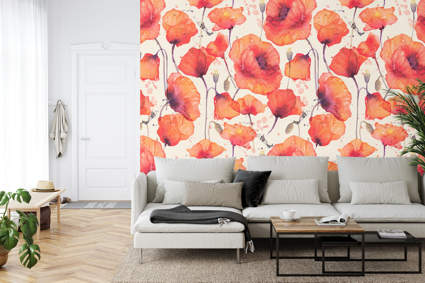 Fototapete Weinlese-Mohnblumen