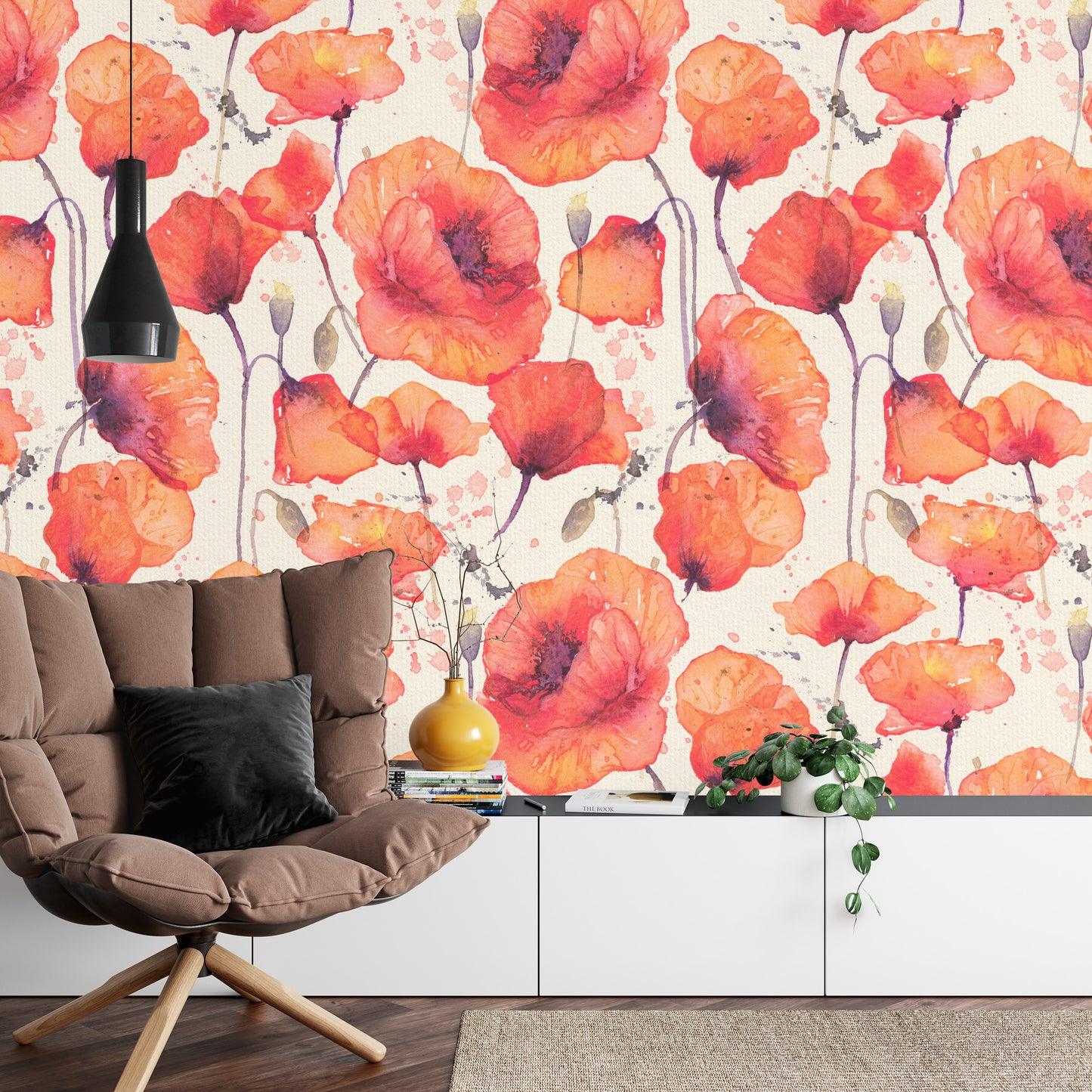 Fototapete Weinlese-Mohnblumen