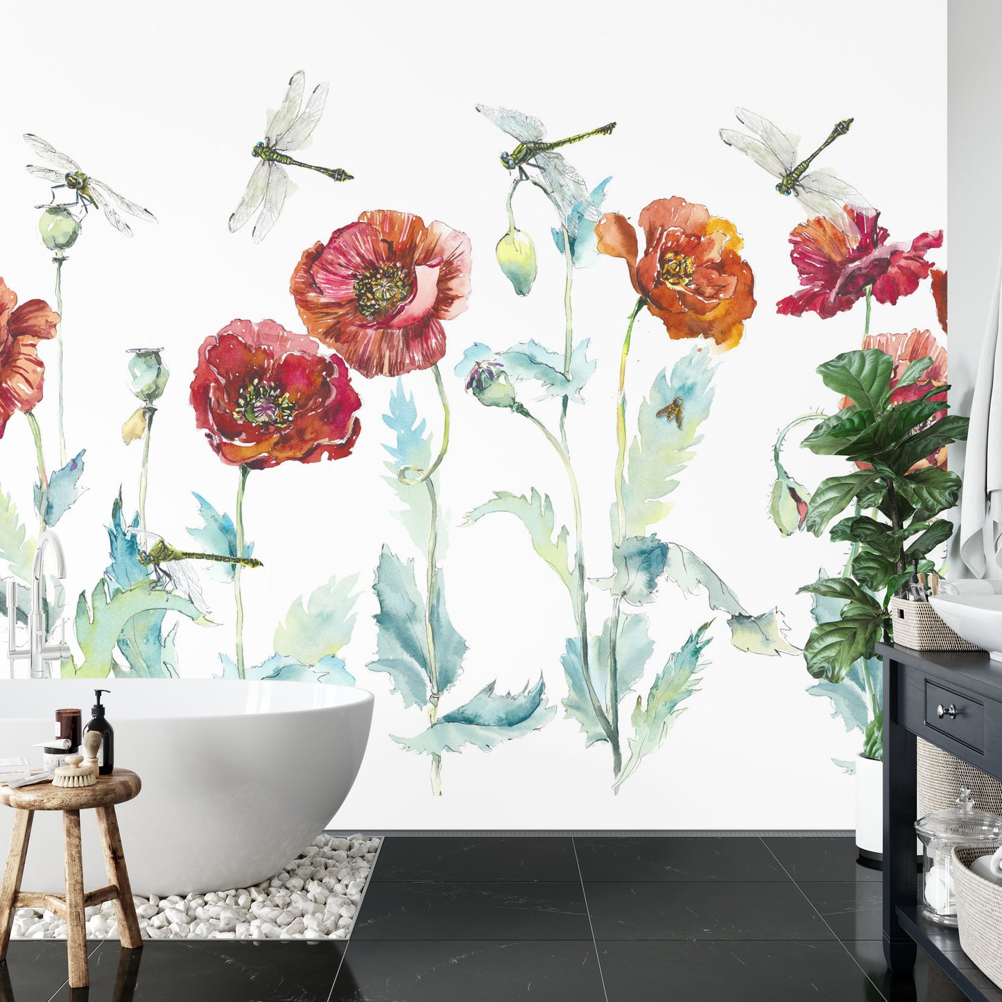 Fototapete Aquarell Mohnblumen