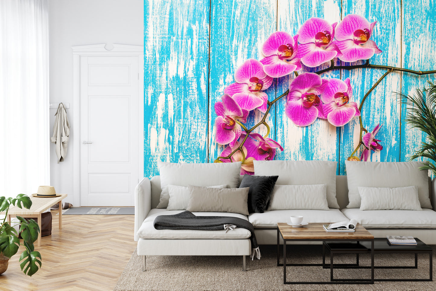 Fototapete Orchideen Auf Einem Hintergrund Aus Brettern
