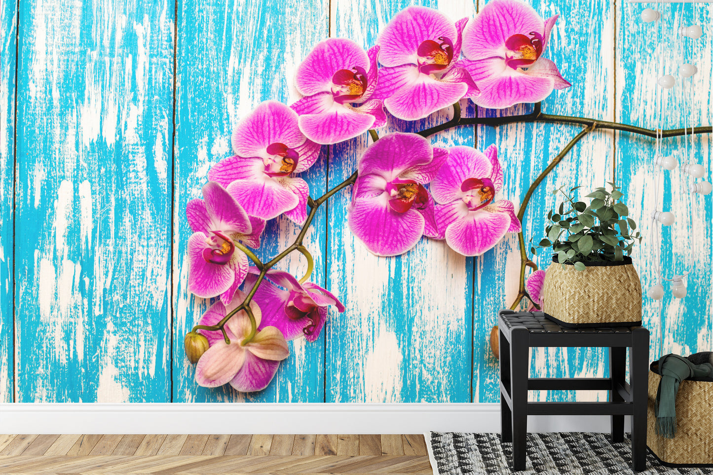 Fototapete Orchideen Auf Einem Hintergrund Aus Brettern