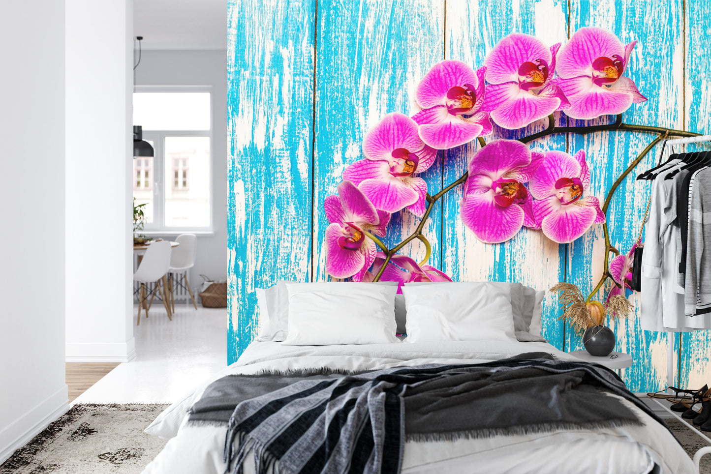 Fototapete Orchideen Auf Einem Hintergrund Aus Brettern