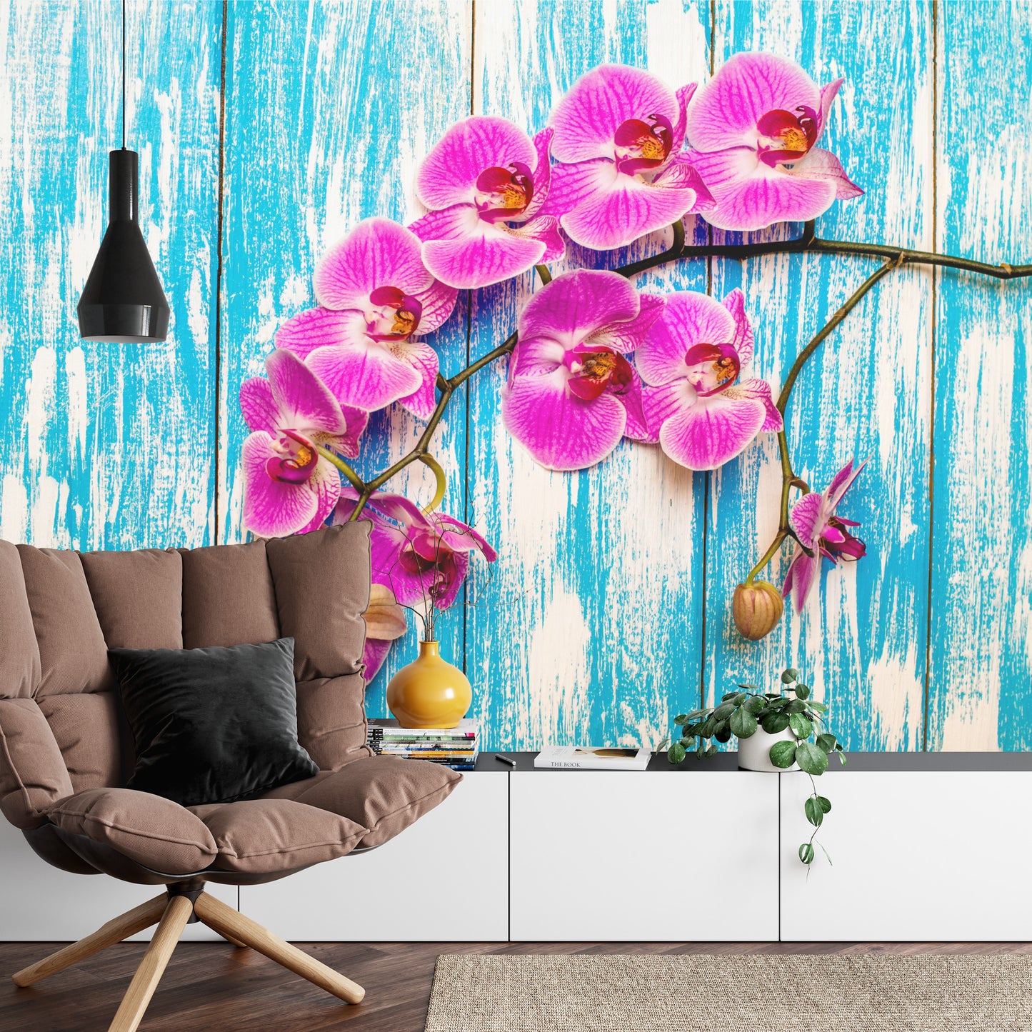 Fototapete Orchideen Auf Einem Hintergrund Aus Brettern