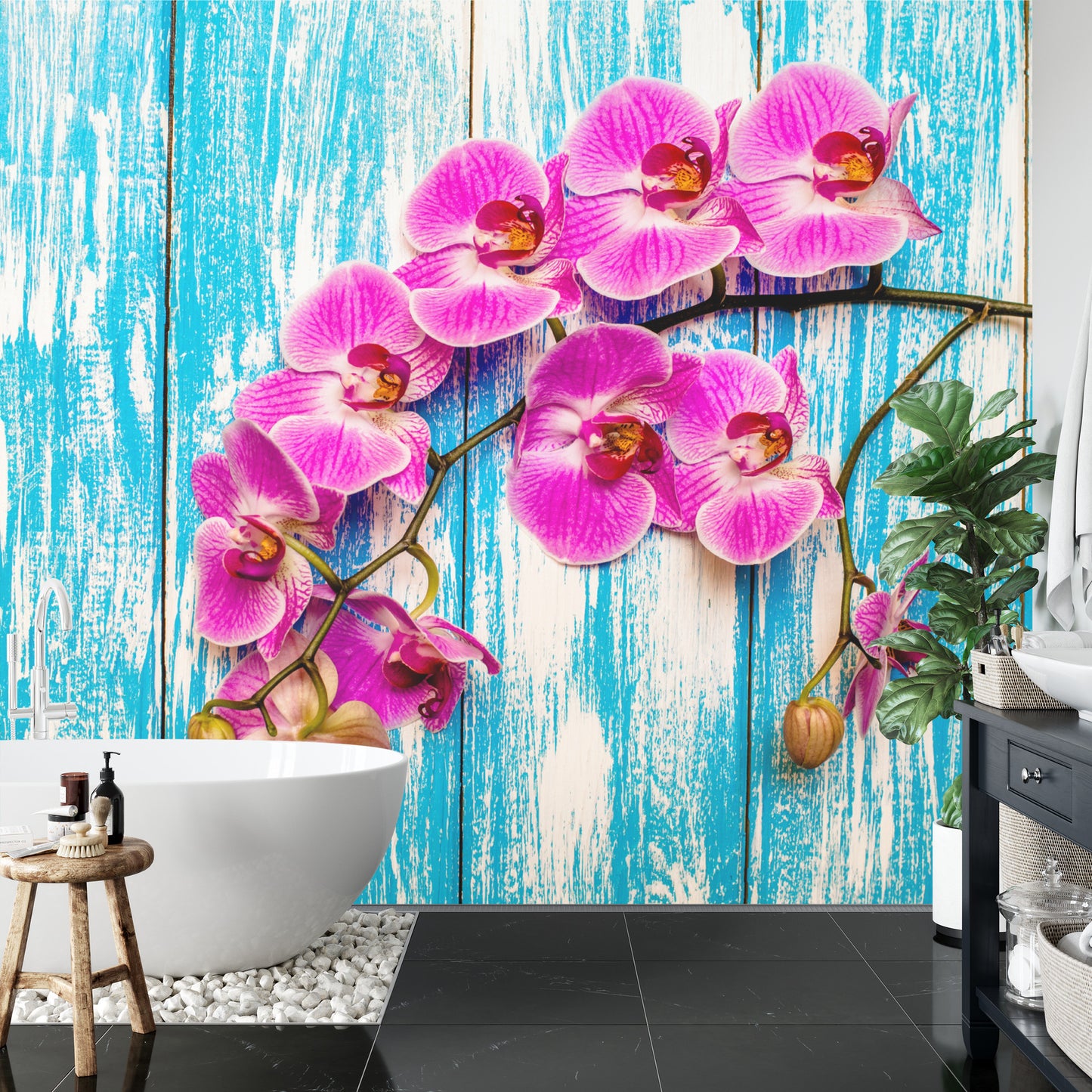 Fototapete Orchideen Auf Einem Hintergrund Aus Brettern
