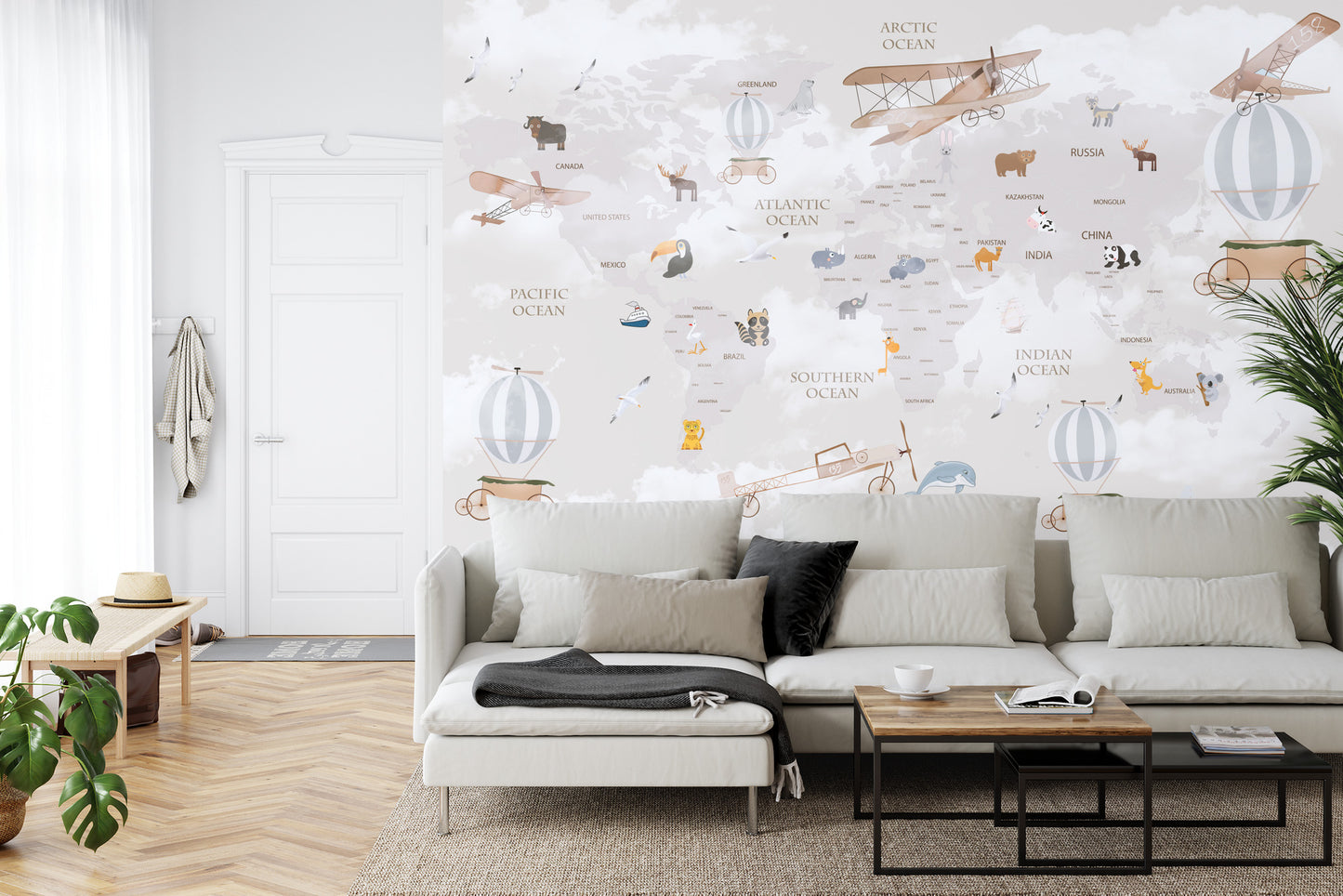 Fototapete Animals World Map For Kids Wallpaper Design