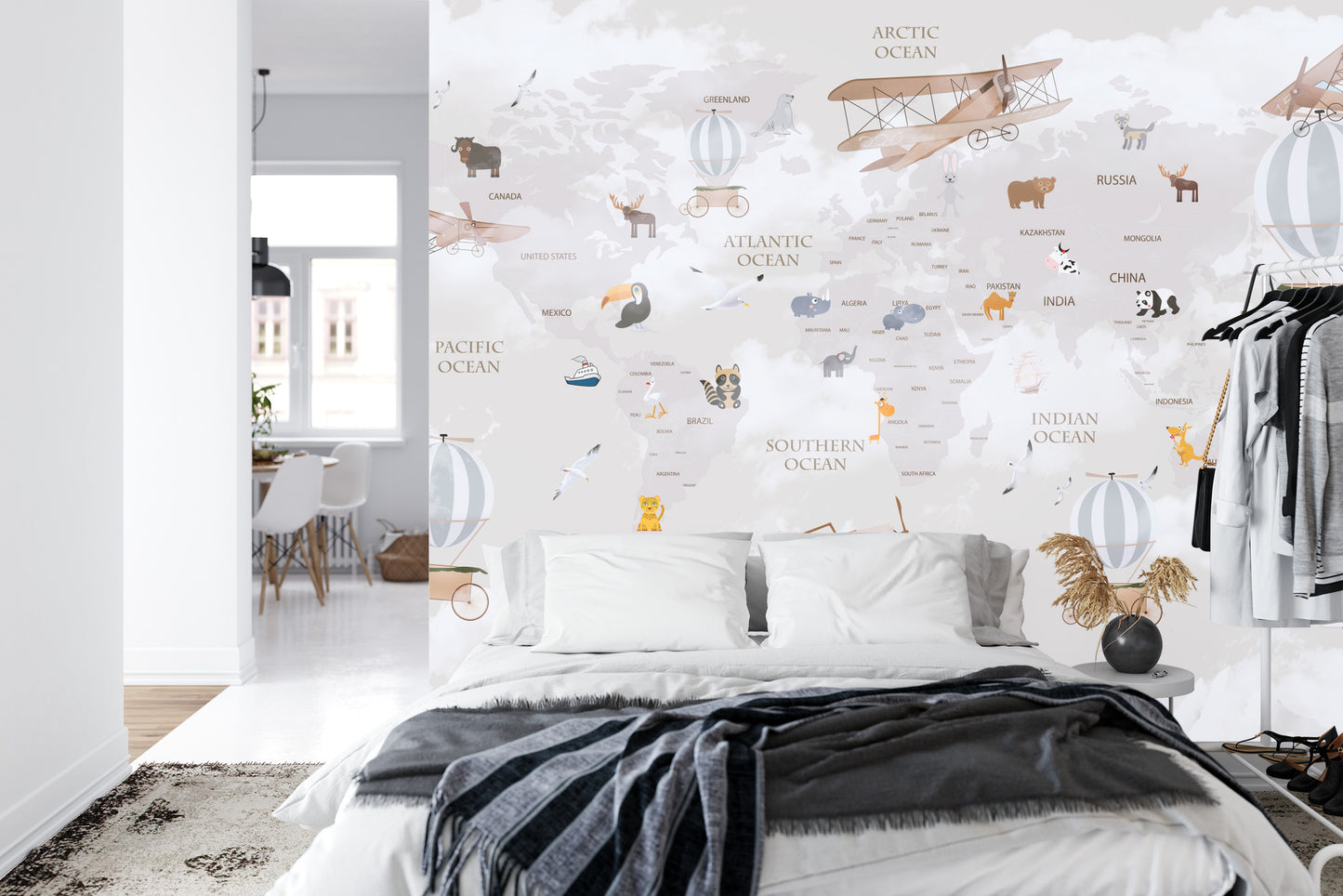 Fototapete Animals World Map For Kids Wallpaper Design