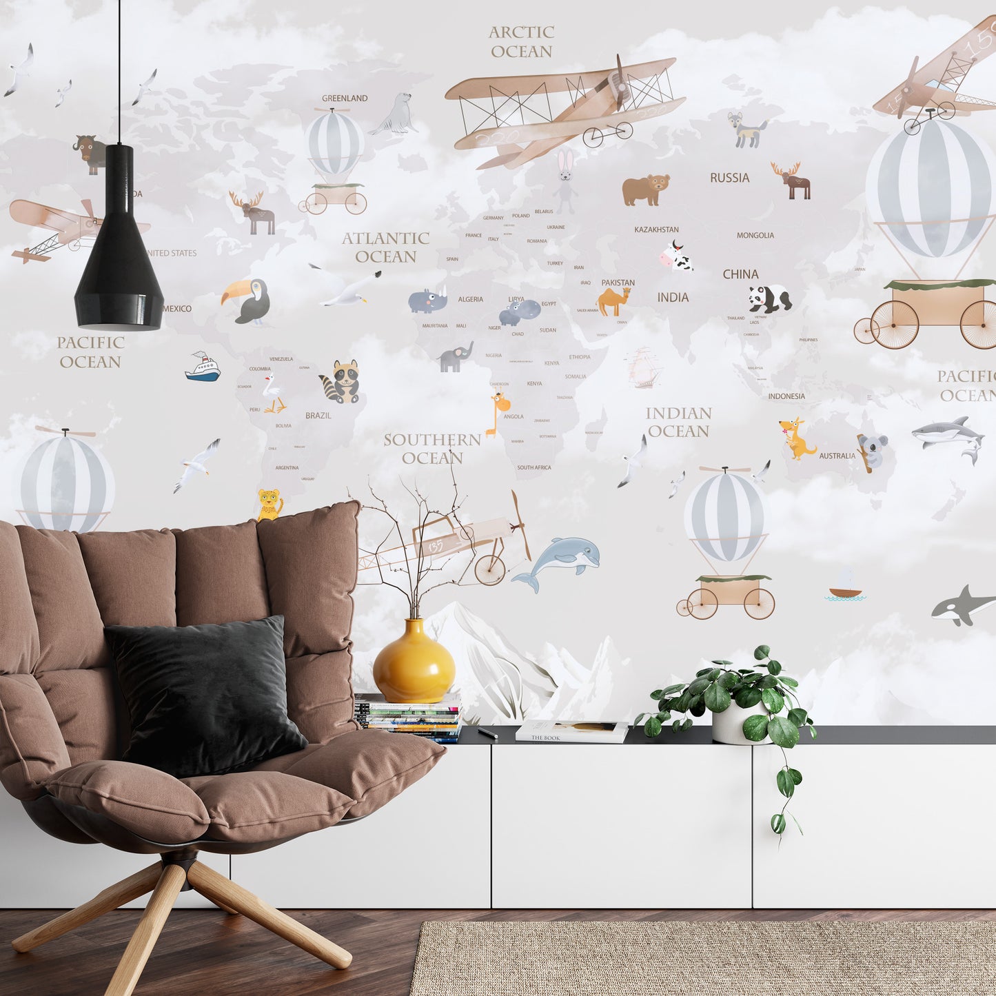 Fototapete Animals World Map For Kids Wallpaper Design