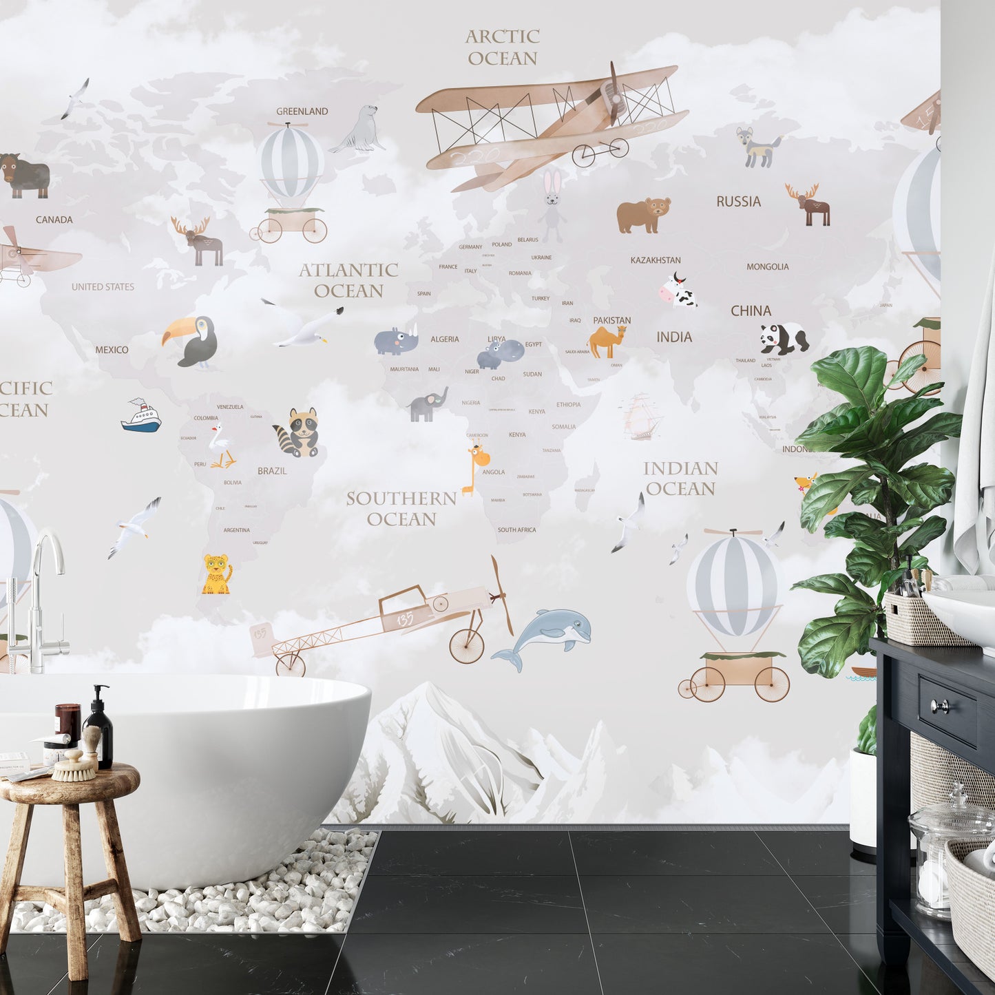 Fototapete Animals World Map For Kids Wallpaper Design