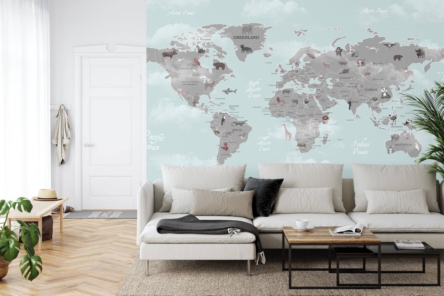 Fototapete Animals World Map For Kids Wallpaper Design