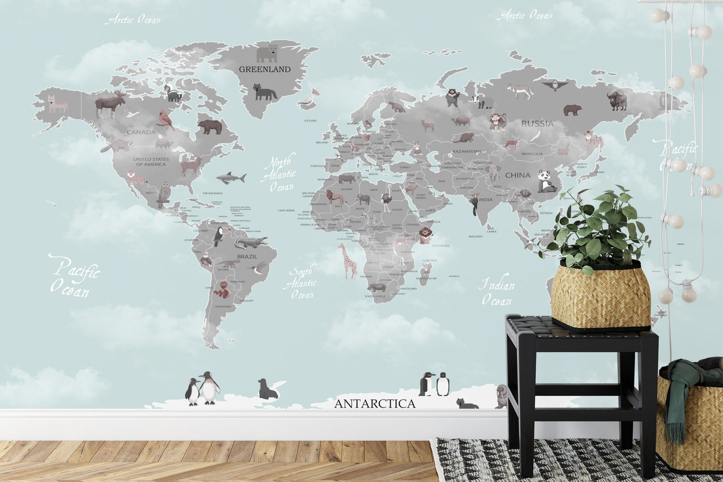 Fototapete Animals World Map For Kids Wallpaper Design