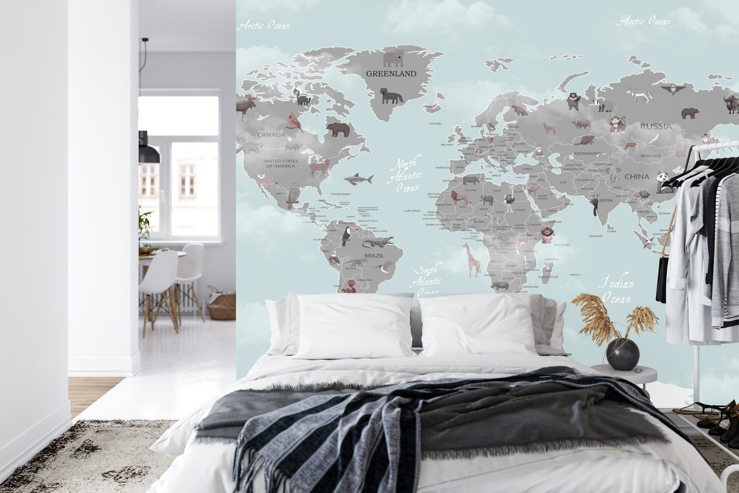 Fototapete Animals World Map For Kids Wallpaper Design