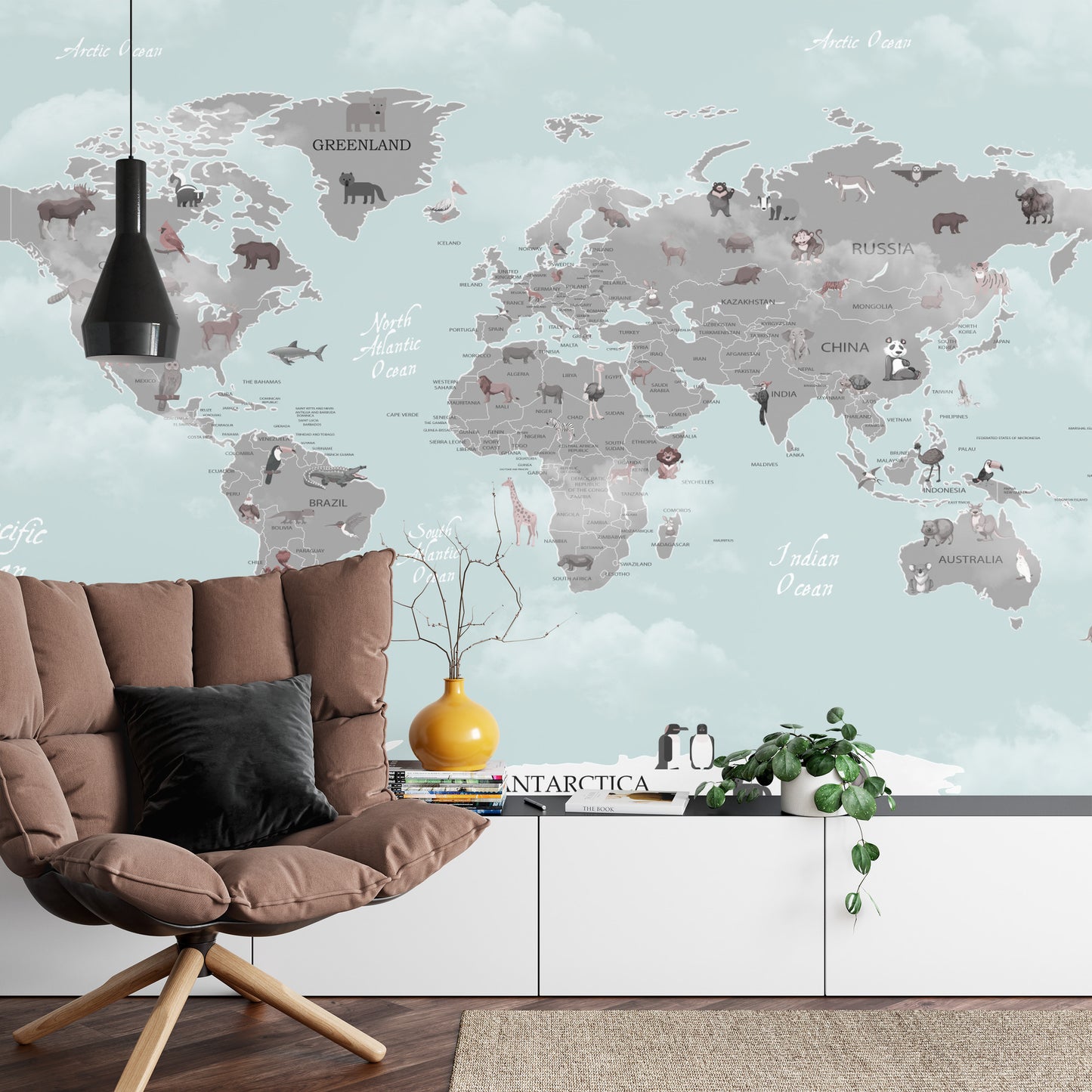 Fototapete Animals World Map For Kids Wallpaper Design