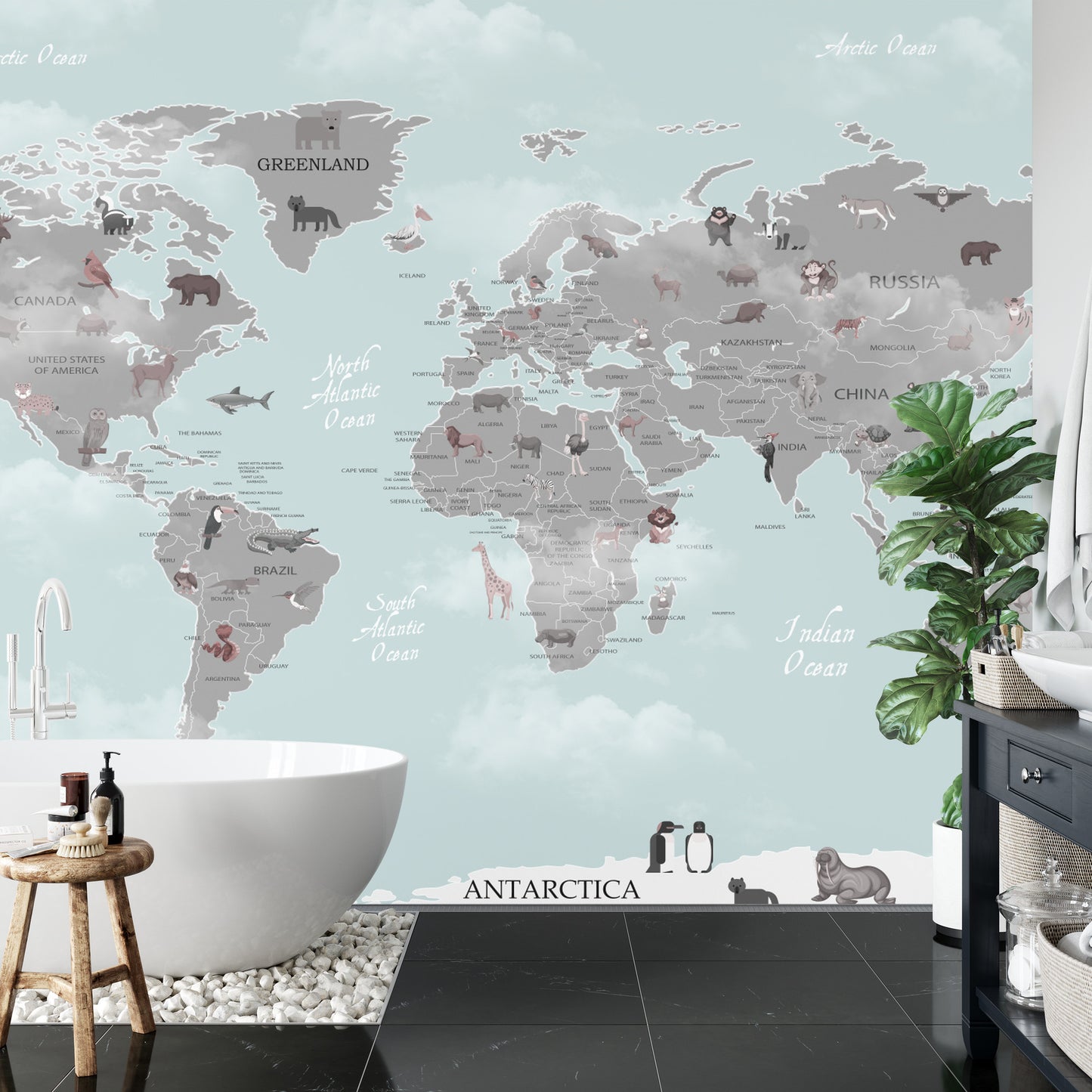 Fototapete Animals World Map For Kids Wallpaper Design