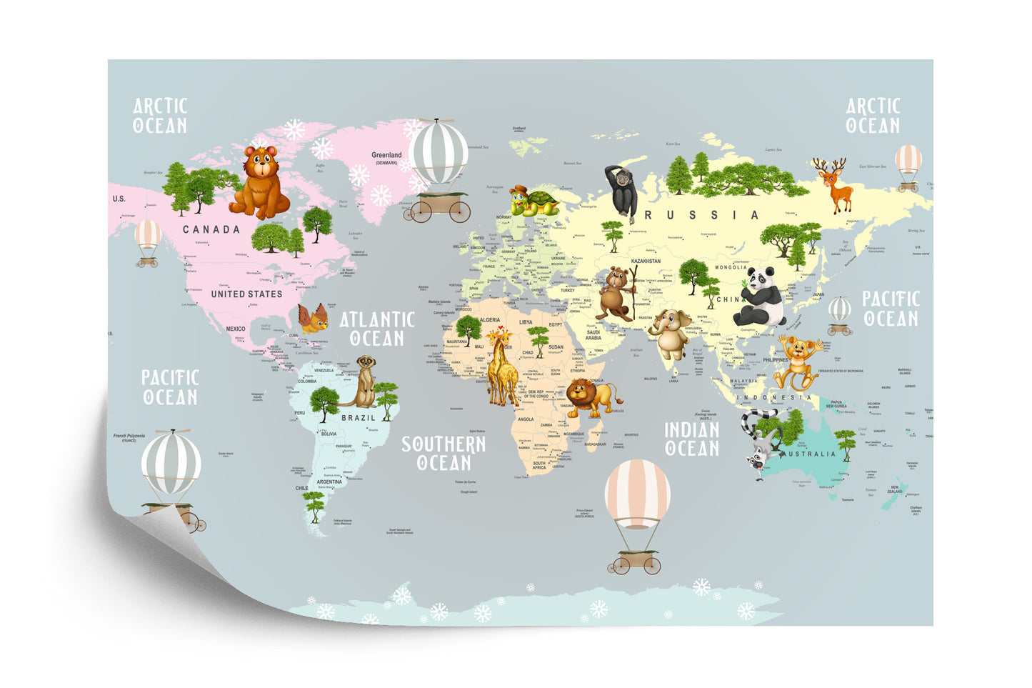 Fototapete Animals World Map For Kids Wallpaper Design