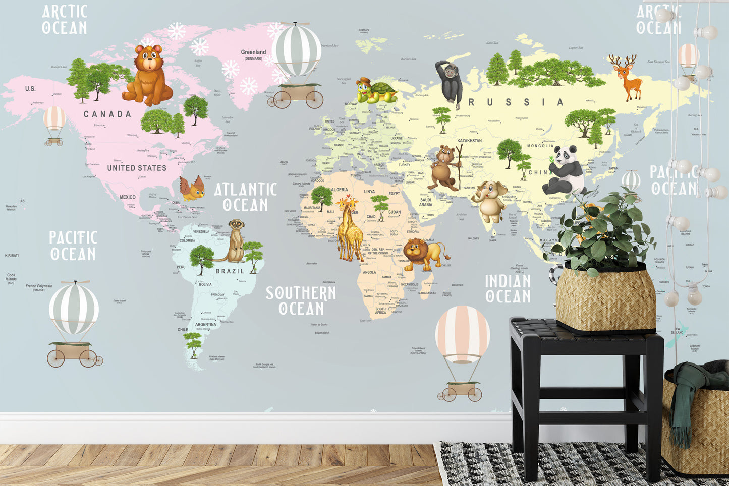 Fototapete Animals World Map For Kids Wallpaper Design