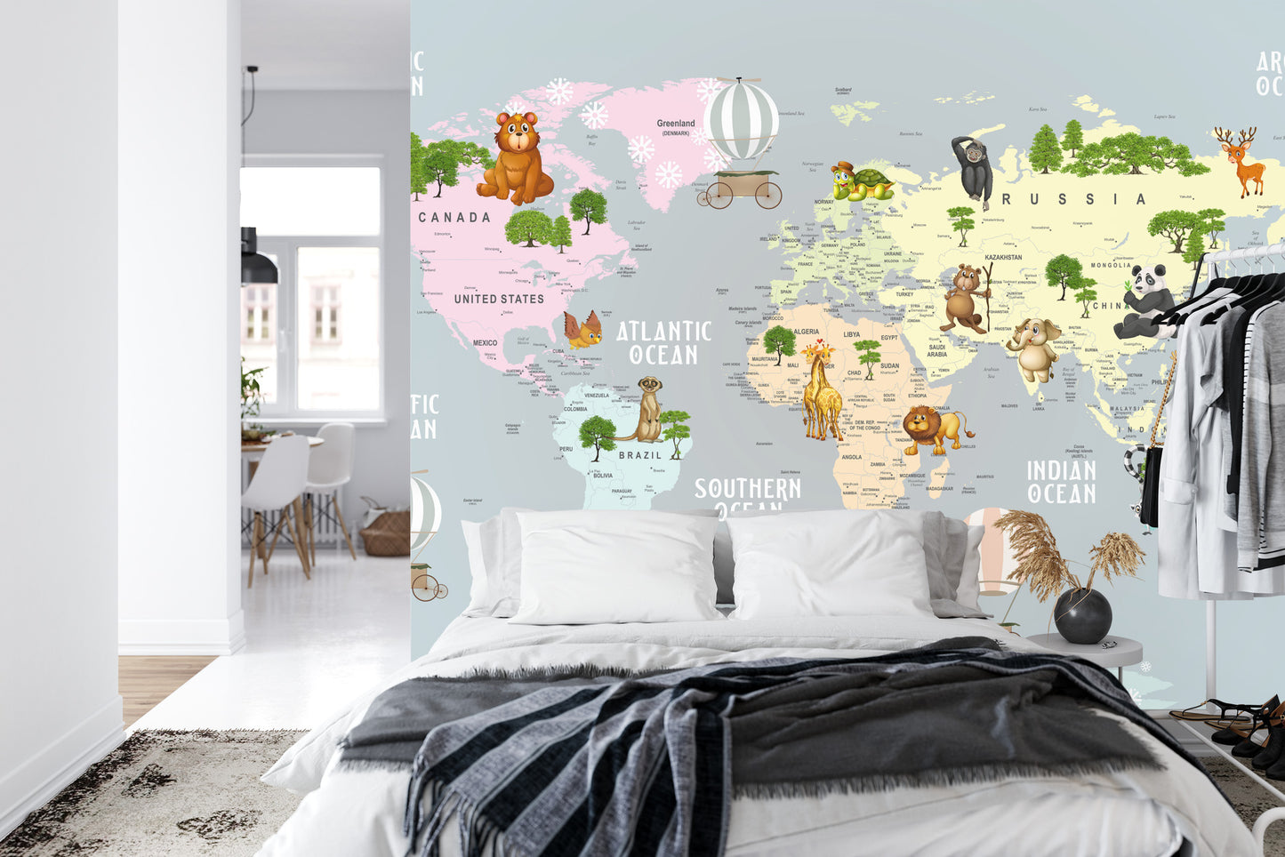 Fototapete Animals World Map For Kids Wallpaper Design
