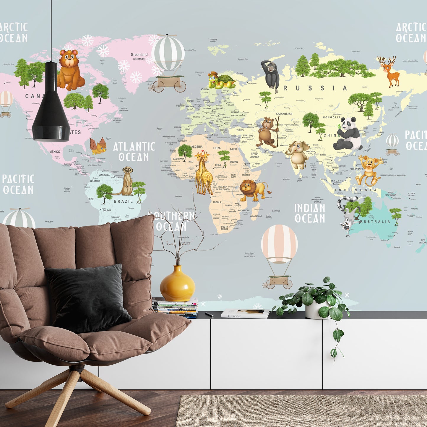 Fototapete Animals World Map For Kids Wallpaper Design