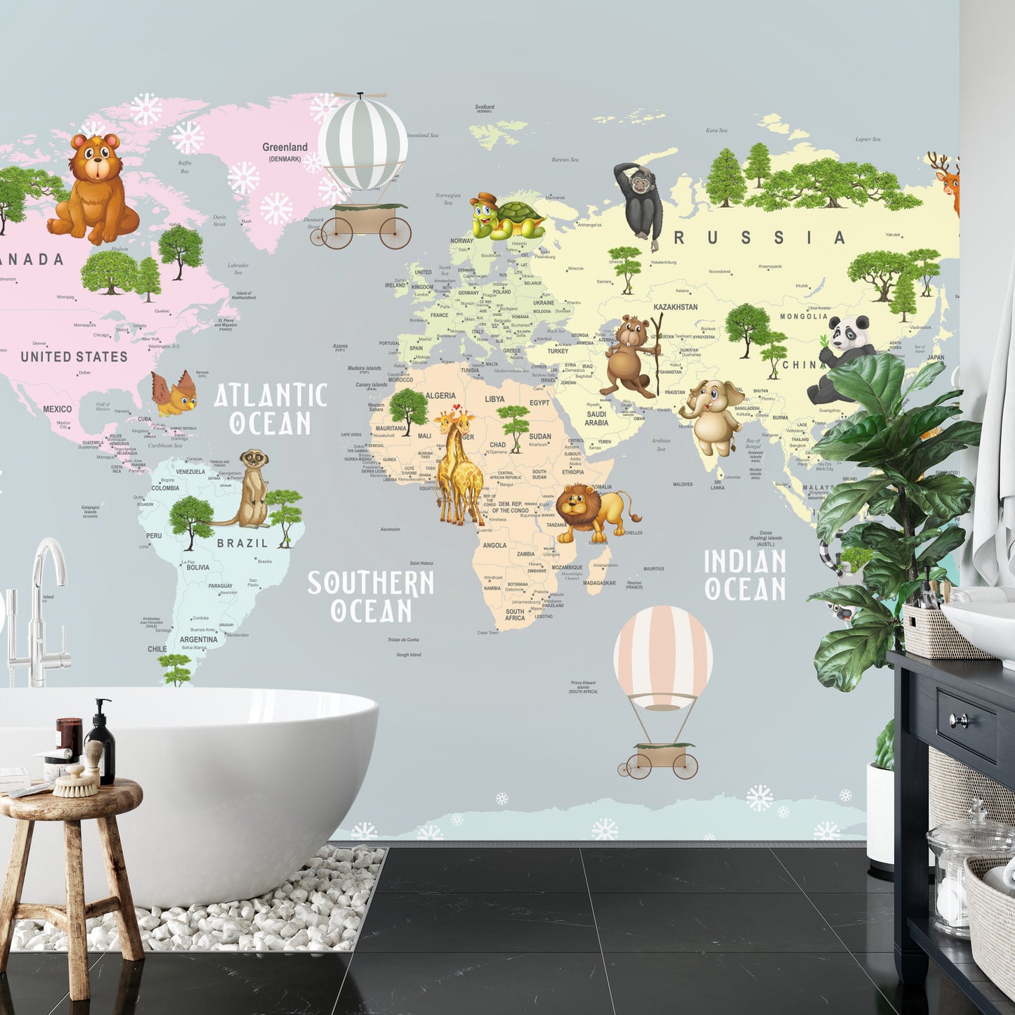 Fototapete Animals World Map For Kids Wallpaper Design