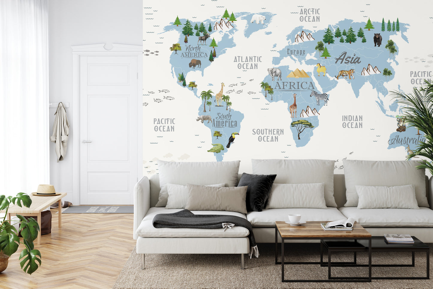 Fototapete Animals World Map For Kids Wallpaper Design