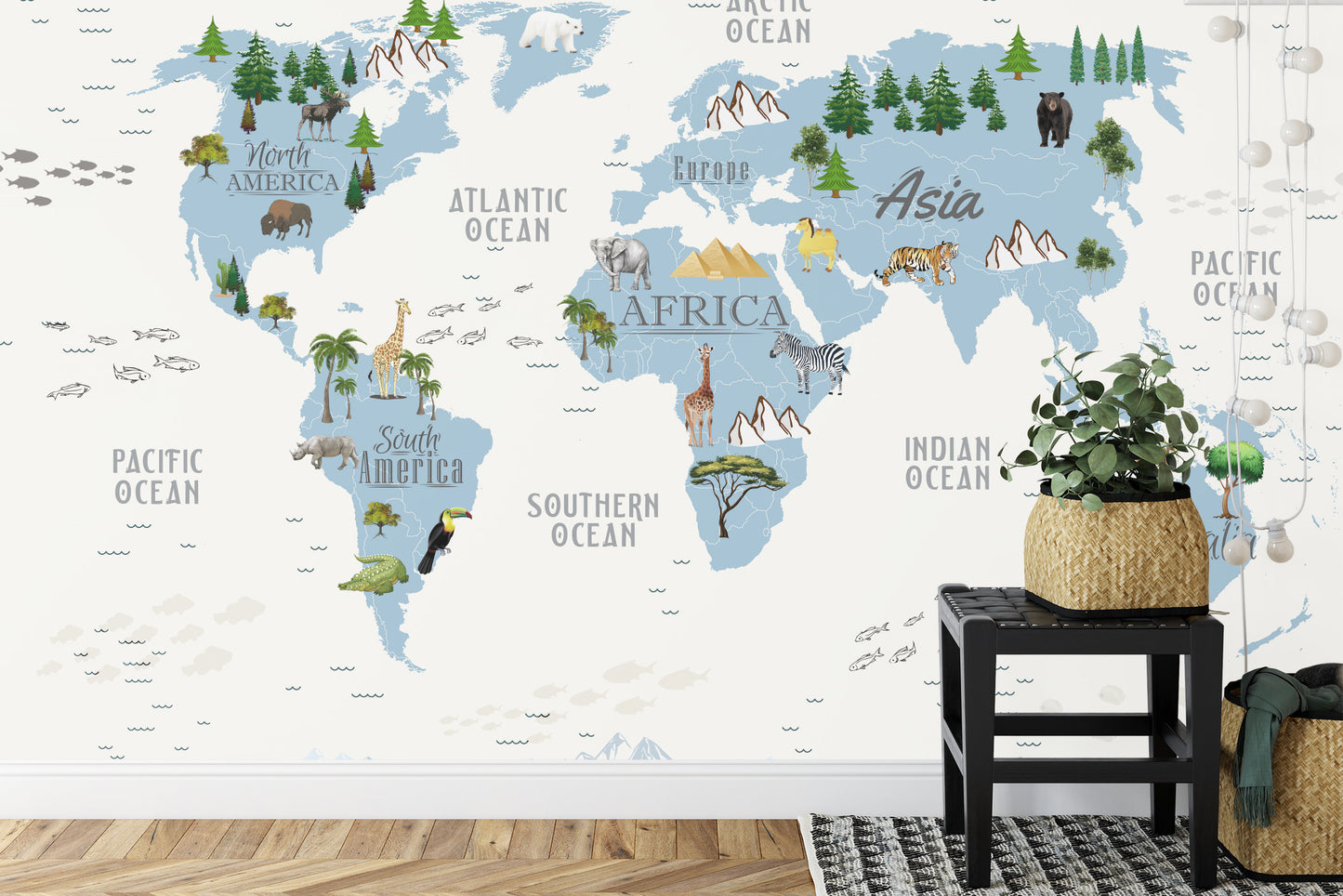 Fototapete Animals World Map For Kids Wallpaper Design