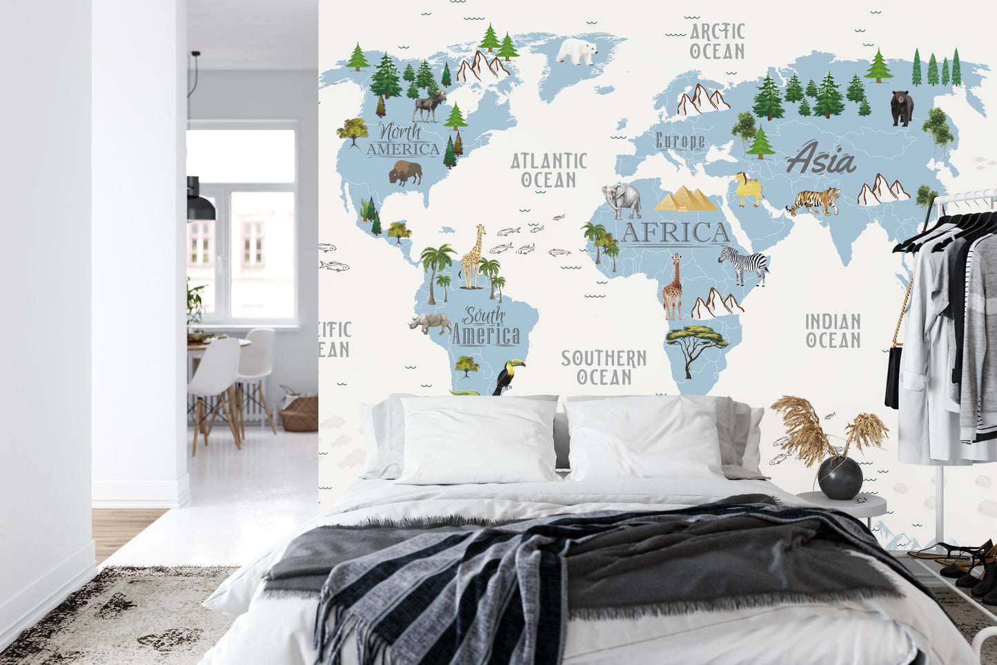 Fototapete Animals World Map For Kids Wallpaper Design