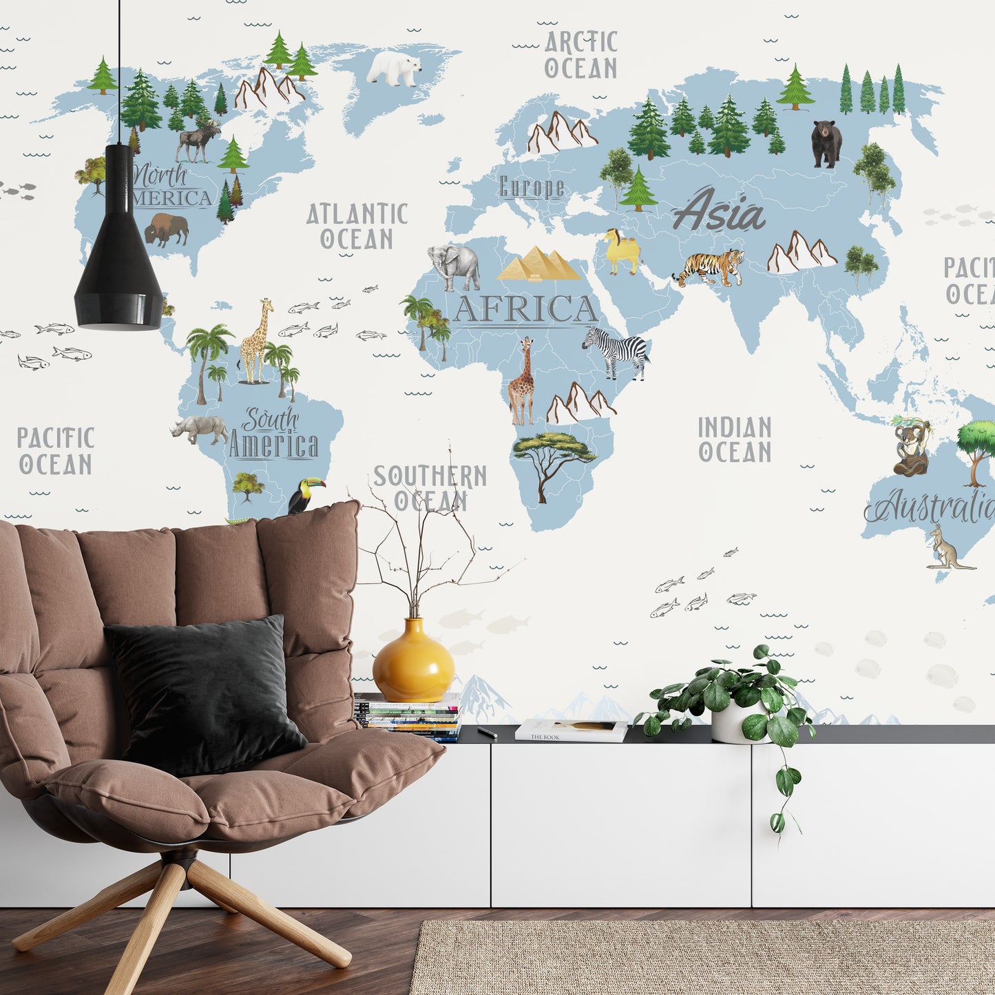 Fototapete Animals World Map For Kids Wallpaper Design