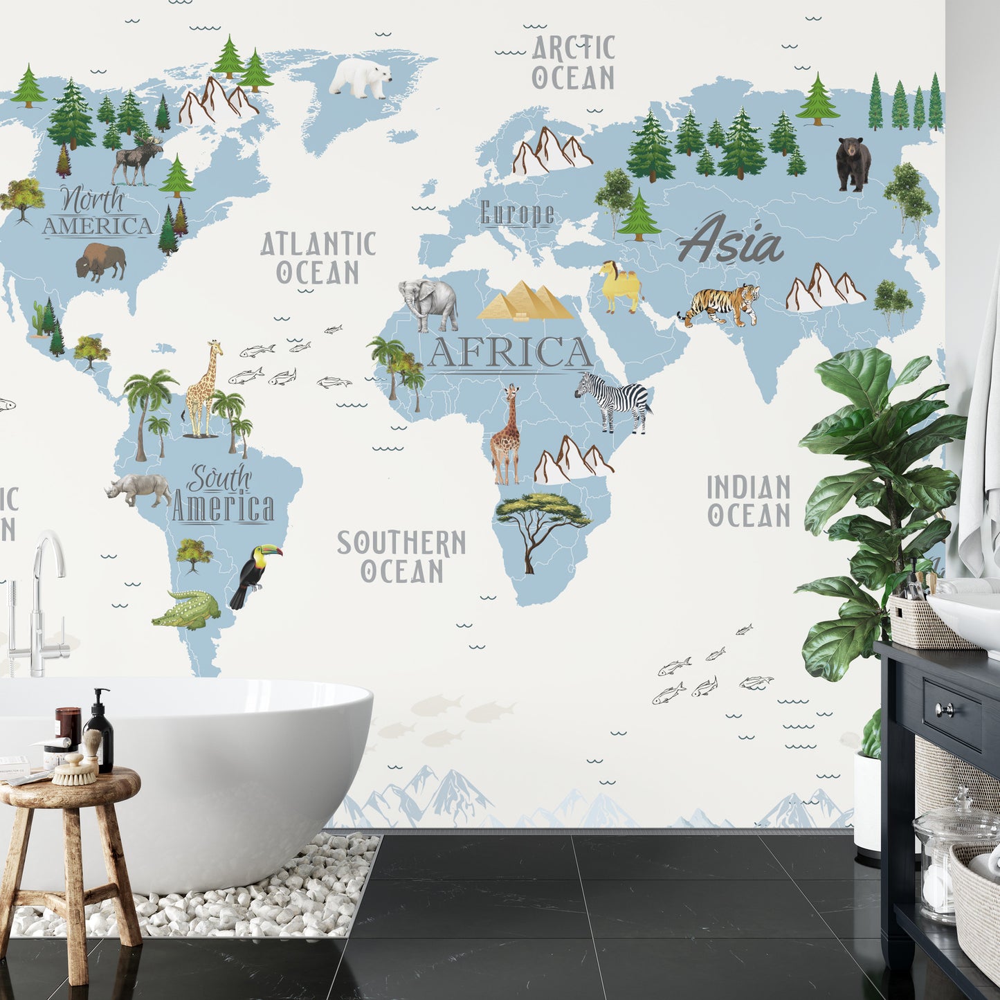 Fototapete Animals World Map For Kids Wallpaper Design