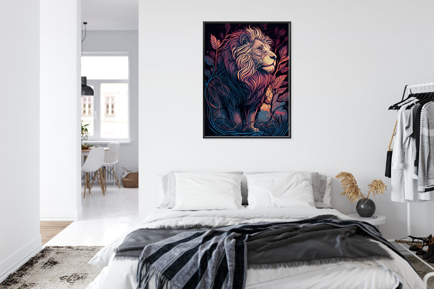 Poster Majestätischer Löwe In Illustration Rahmen Holz Mit Passepartout Farbe Natürlich