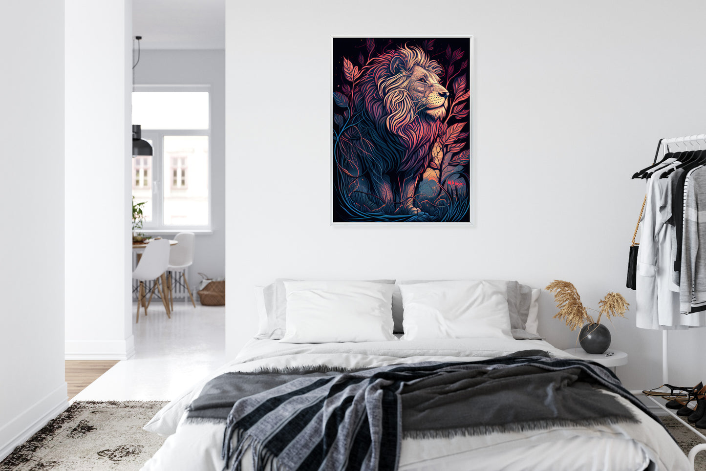 Poster Majestätischer Löwe In Illustration Rahmen Holz Mit Passepartout Farbe Natürlich