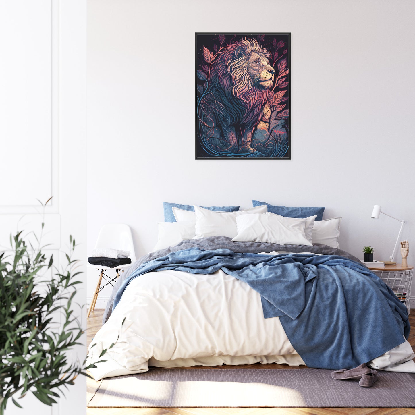 Poster Majestätischer Löwe In Illustration Rahmen Holz Mit Passepartout Farbe Natürlich