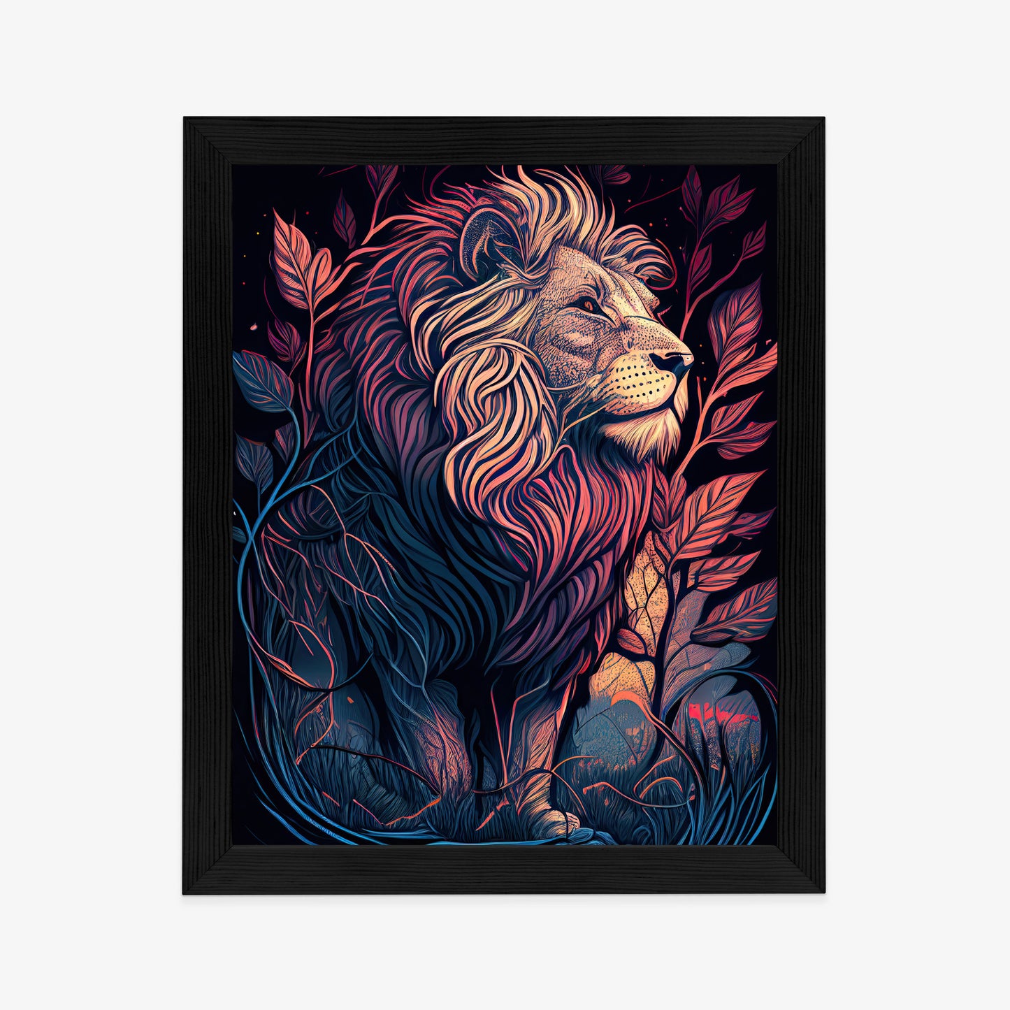 Poster Majestätischer Löwe In Illustration Rahmen Holz Mit Passepartout Farbe Natürlich
